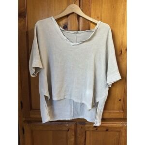 Meo Meli Top OS One Size Women's Linen Basketweave Gauze Blouse Dolman Boho Tan